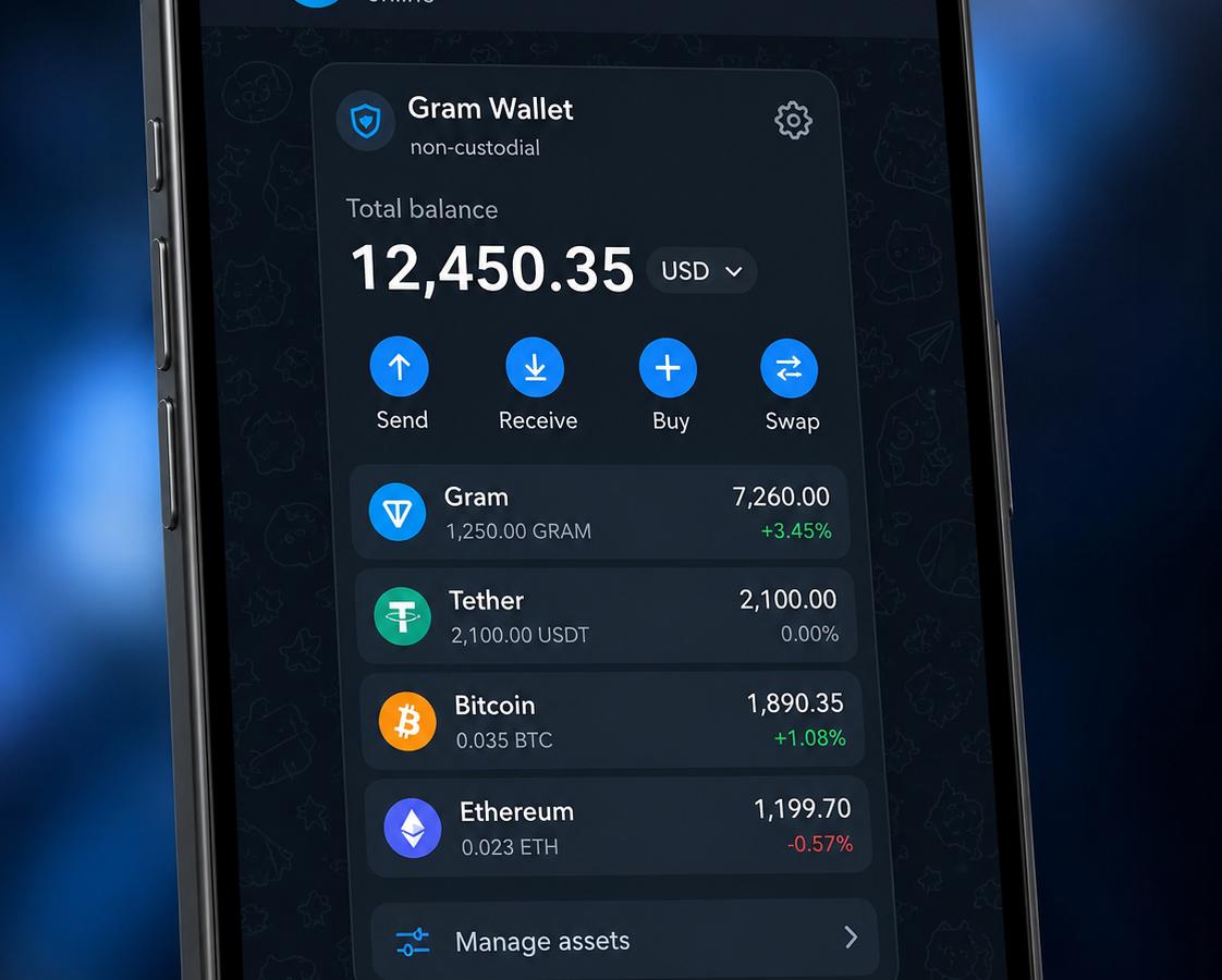 В Telegram появится встроенный криптокошелёк Gram с бесплатными переводами
